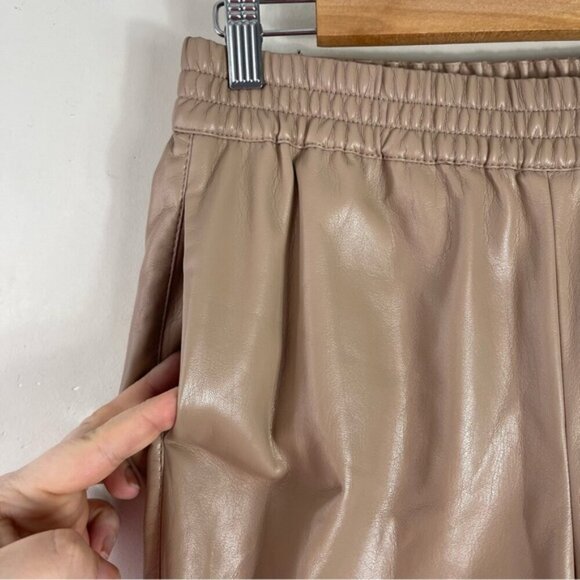 Aritzia Babaton Zedel Vegan Leather Jogger Pant Tan Size Small Pull on Comfy - Picture 6 of 13